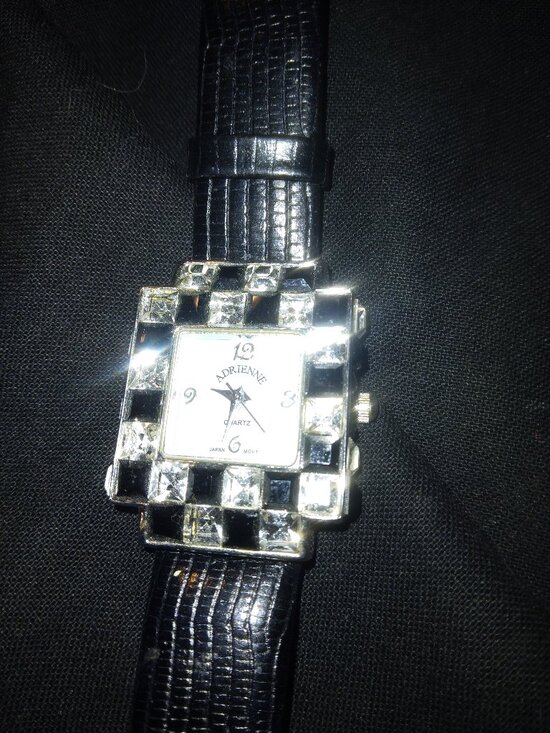 Adrienne Art Deco Checkerboard Crystal Watch - Needs Battery - READ